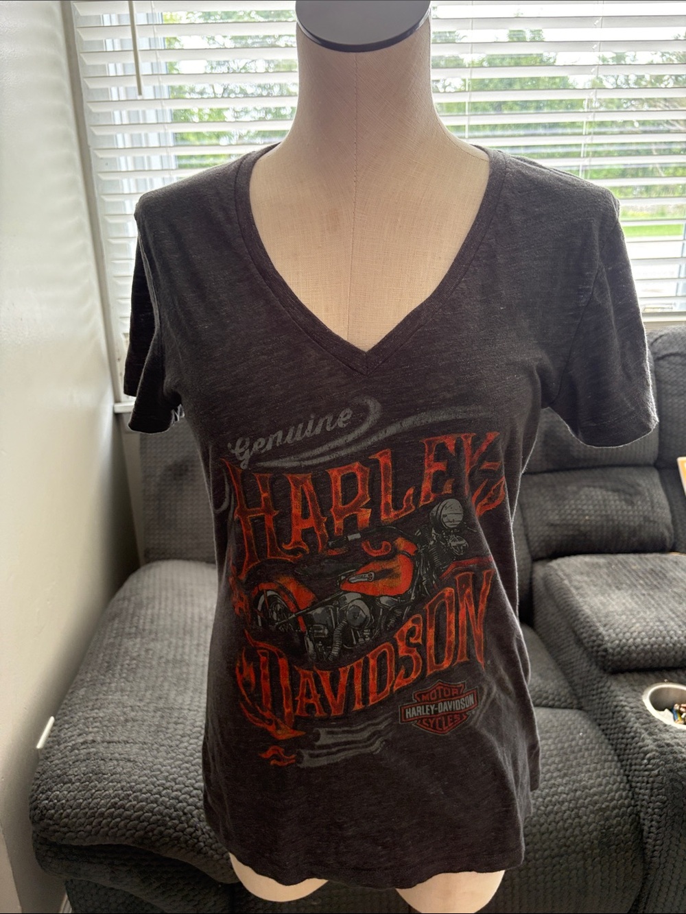 Harley-Davidson Black V-Neck Tee with Orange Graphic